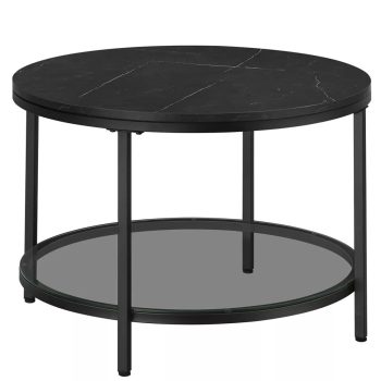   Dohányzóasztal, műmárvány asztallap, edzett üveg polc, márvány fekete, fekete.