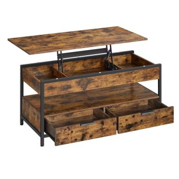   Dohányzóasztal, emelhető asztallappal, rejtett tárolóval, rusztikus barna, 100x50x48cm