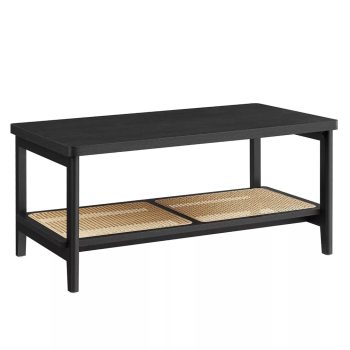   Dohányzóasztal, műrattan tárolópolc, lekerekített sarkok, fekete kőris 100x55x45cm