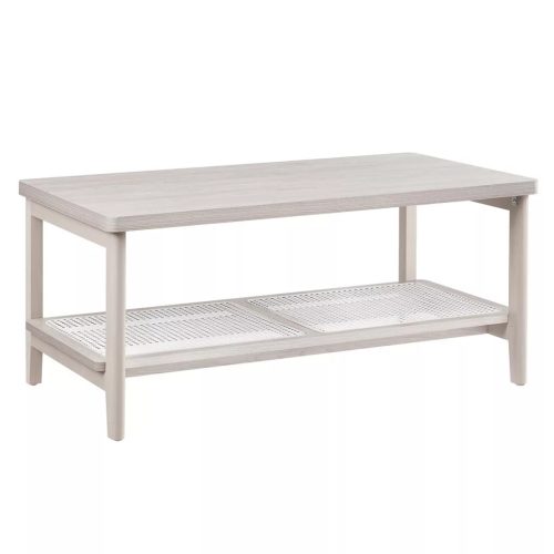 Dohányzóasztal, műrattan tárolópolc, lekerekített sarkok, greige 100x55x45cm