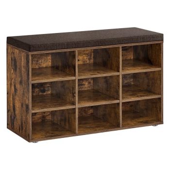   Cipőtároló pad, párnázott ülőfelülettel, rusztikus barna 78x30x48cm