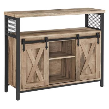   Komód elhúzható ajtókkal és nyitott polcokkal, homokbarna 100x33x80cm