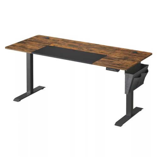 Íróasztal, elektromosan állítható magasság, rusztikus barna és fekete 70 x 160 cm
