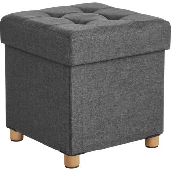   Összecsukható vászon tárolópuff, sötétszürke 38x38x40cm