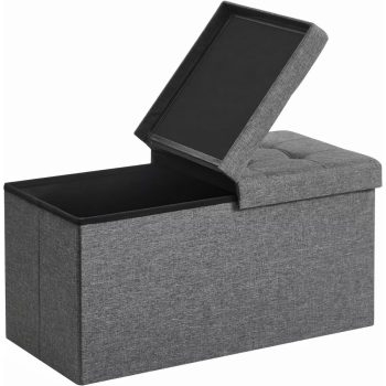   Összecsukható vászon tárolópuff, felnyitható ottomán, sötétszürke 76x38x38cm
