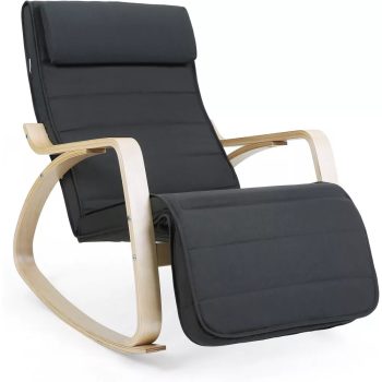   Hintaszék, nyírfából készült pihenő fotel, sötétszürke, natúr fekete 