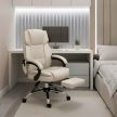 Premium főnöki forgószék, kényelmes masszázs funkcióval, lábtartóval fordított bőr bézs