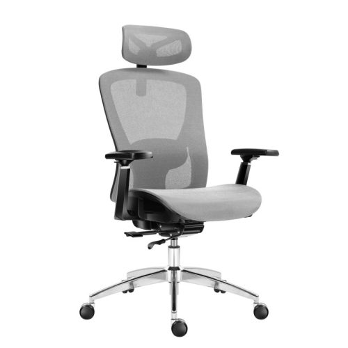 Ergonomikus irodai forgószék, hálós szellőzőanyag, dönthető háttámla, állítható ülésmélység, szürke