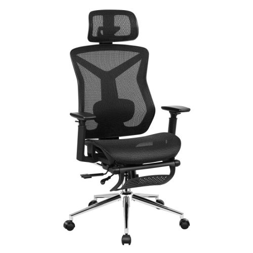 Ergonomikus irodai szék állítható magasságú, fejtámla és háttámla, lábtartó, fekete
