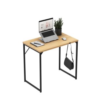   Íróasztal, acélszerkezet, kompakt méret, 80x50 cm tölgyfa