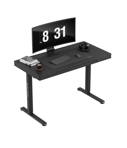 Állítható magassággal, íróasztal fiók a pultban, memória funkcióval, USB portokkal, 120 x 60 cm, fekete