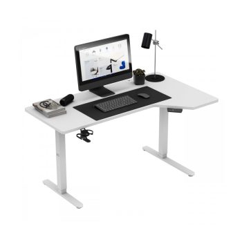    Állítható magasságú íróasztal, elektromos, 145 x 85 cm 70 kg teherbírással, fejhallgatótartóval, fehér