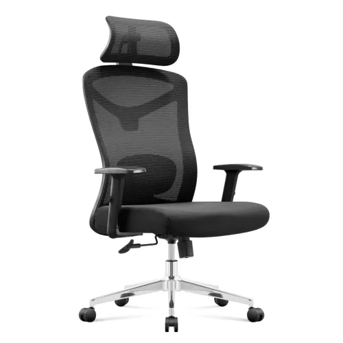 Ergonomikus irodai forgószék, deréktámasszal, 2D háttámla hálós anyaggal, fekete