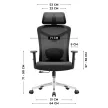 Ergonomikus irodai forgószék, deréktámasszal, 2D háttámla hálós anyaggal, fekete