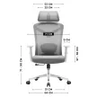 Ergonomikus irodai forgószék, deréktámasszal, 2D háttámla hálós anyaggal, szürke
