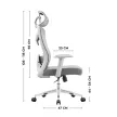 Ergonomikus irodai forgószék, deréktámasszal, 2D háttámla hálós anyaggal, szürke