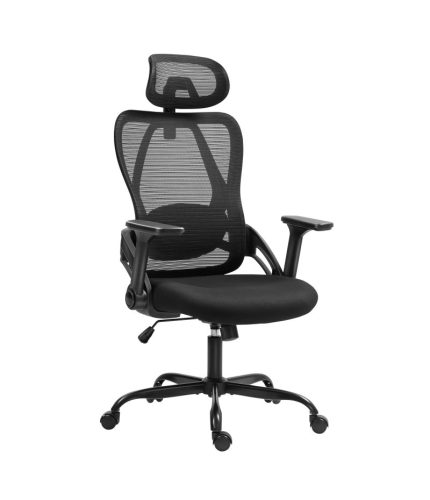 Ergonomikus irodai szék állítható fejtámla, 3D kartámasz, fekete