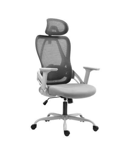 Ergonomikus irodai szék állítható fejtámla, 3D kartámasz, szürke
