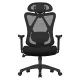 Irodai ergonomikus szék, állítható deréktámasszal és fejtámlával, fekete