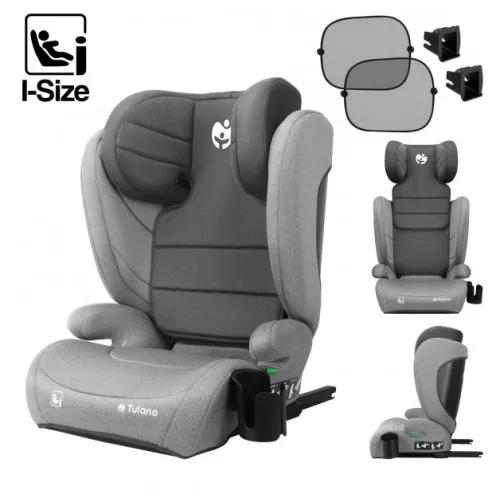 Gyerekülés állítható fejtámla, pohártartó ISOFIX 100-150cm I-size szürke