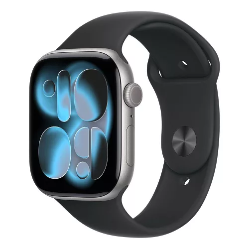 Apple Watch Series 11 GPS, 46mm asztroszürke alumíniumtok, fekete sportszíj, M/L