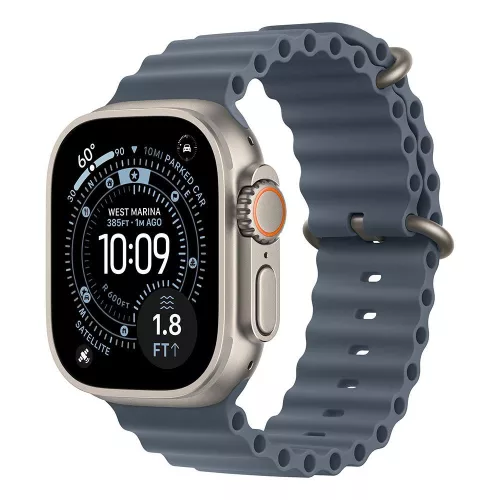Apple Watch Ultra 3 GPS+Cellular, 49mm-es natúr titántok, acélkék óceán szíj