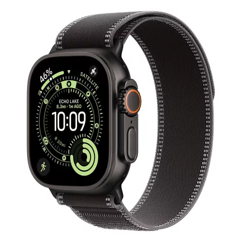 Apple Watch Ultra 3 GPS+Cellular, 49mm-es fekete titántok, fekete-hamuszürke terep pánt, S/M